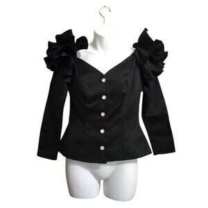 Darcy Vintage Black Satin Off The Shoulder Ruffle Evening Blouse Sz 5/6
